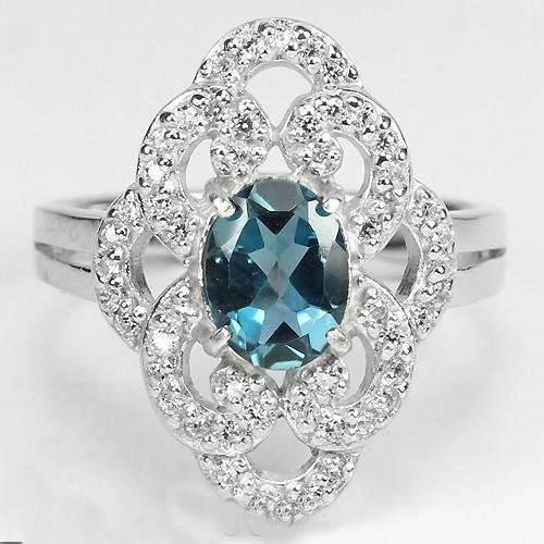 ***IN STOCK!!!***REAL STONES!!!*** NATURAL LONDON BLUE TOPAZ STERLING 925 SILVER RING 8