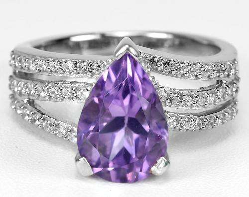 ***IN STOCK!!!***REAL STONES!!!*** NATURAL 13 X 9 MM. PEAR AMETHYST STERLING 925 SILVER RING 9.25