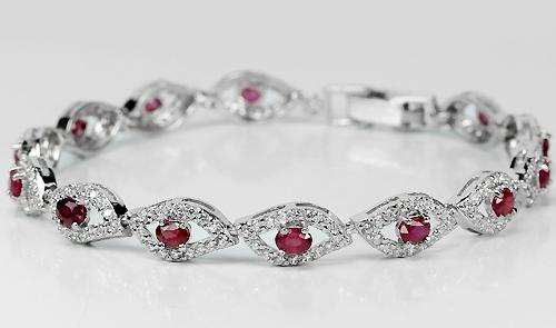 ***IN STOCK!!!*** NATURAL BLOOD RED RUBY & WHITE TOPAZ STERLING 925 SILVER BRACELET 7.75