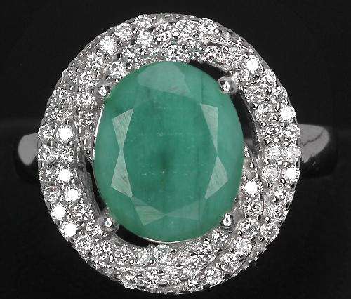***IN STOCK!!!***REAL STONES!!!***  NATURAL 11X9 MM. AAA GREEN EMERALD STERLING 925 SILVER RING 7.75