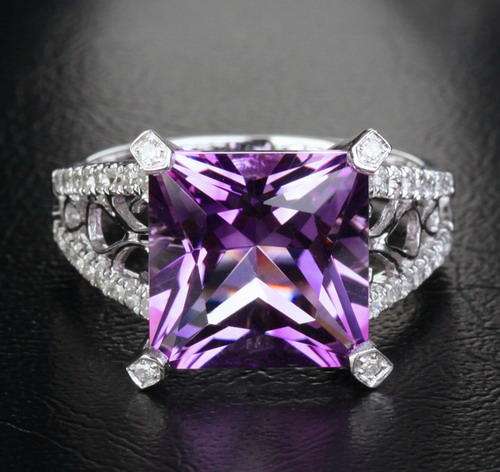 "CERTIFICATE INCLUDED!" Genuine Natural VS Diamond Purple Amethyst Engagement Ring Solid 14K White G