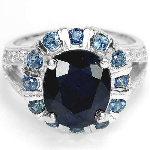 ***REAL STONES!!!*** NATURAL 11X9 MM. AAA BLUE SAPPHIRE STERLING 925 SILVER RING 6.5