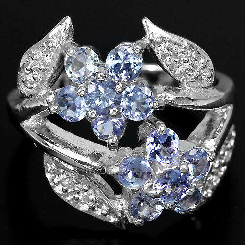 ***IN STOCK!!!REAL STONES!!!*** NATURAL AAA VIOLET BLUE TANZANITE STERLING 925 SILVER FLOWER RING 7.
