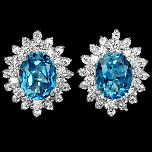 ***IN STOCK!!!***REAL STONES!!!*** NATURAL AAA LONDON BLUE TOPA STERLING 925 SILVER EARRING