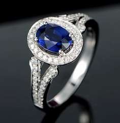 "CERTIFICATE INCLUDED!" Solid 14K WHITE GOLD Natural VVS Diamond Blue Sapphire Engagement Very Nice