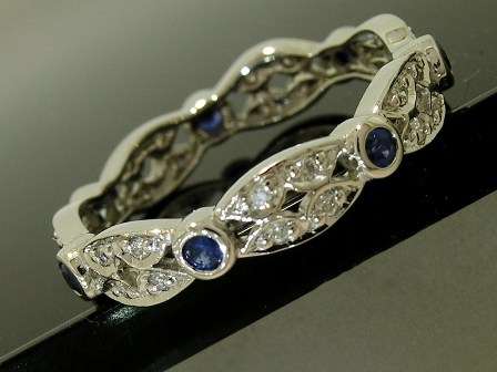 Solid 9ct White GOLD Natural Sapphire Diamond Full Eternity Ring