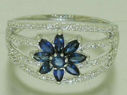 Great 9ct White Gold NATURAL Sapphire & Diamond Blossom Ring