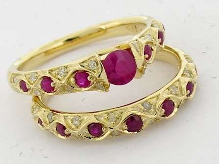 Set 9ct Gold NATURAL Diamond & Ruby Engagement Ring Wedding set