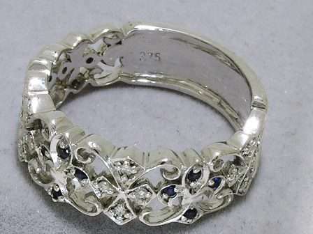 ***IN STOCK!!!*** 9K White Gold NATURAL Sapphire & Diamond Eternity Ring Fleur-De-Lis