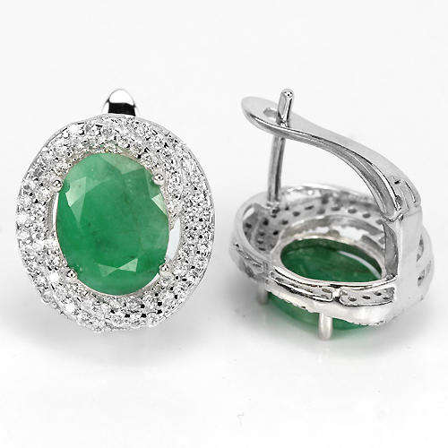 ***IN STOCK!!!*REAL STONES!!!*** NATURAL 11X9 MM. AAA GREEN EMERALD OVAL STERLING 925 SILVER EARRING