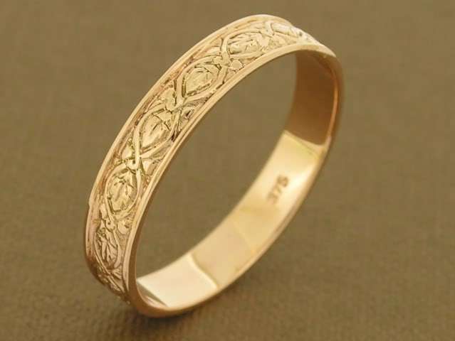 Genuine SOLID 9ct Rose GOLD Etched Vintage Wedding Band Ring