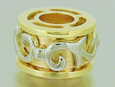Authentic Genuine 9ct Two-Tone Gold Filigree Scroll Heavy Bead