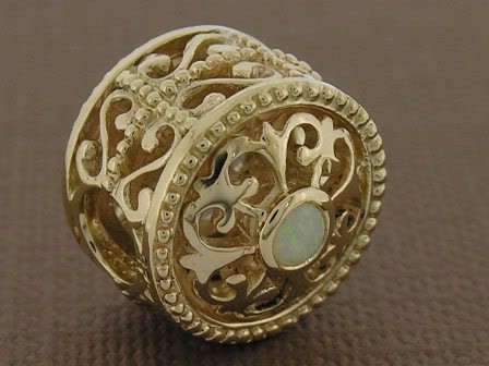 SUPERB 9K 9ct Solid Gold Natural Opal Designer Large Bead Fleur-de-Lis
