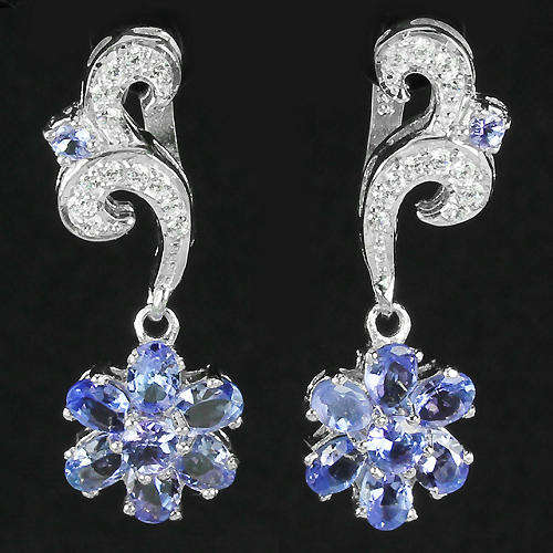***IN STOCK!!!REAL STONES!!!*** NATURAL AAA VIOLET BLUE TANZANITE STERLING 925 SILVER FLOWER EARRING