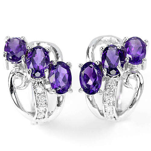 ***IN STOCK!!!***REAL STONES!!!*** GENUINE AAA INTENSE PURPLE AMETHYST STERLING 925 SILVER EARRING