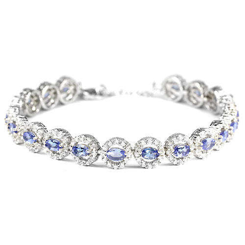 ***IN STOCK!!***REAL STONES!!!***  NATURAL VIOLET BLUE TANZANITE STERLING 925 SILVER BRACELET 7.