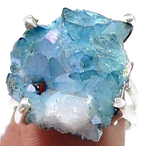 ***IN STOCK!!!*REAL STONES!!!*** BLUE SUNSHINE DRUZY 925 STERLING SILVER RING JEWELRY s.7