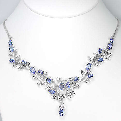 ***IN STOCK!!!***REAL STONES!!!*** 9.3 CT BLUE TANZANITE STERLING 925 SILVER NECKLACE 18.5