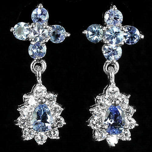 ***REAL STONES!!!*** NATURAL VIOLET BLUE TANZANITE STERLING 925 SILVER EARRIN