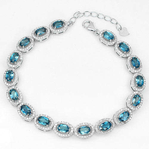 **IN STOCK!!**REAL STONES!!!*** SUMPTUOUS NATURAL TOP LONDON BLUE TOPAZ STERLING 925 SILVER BRACELET