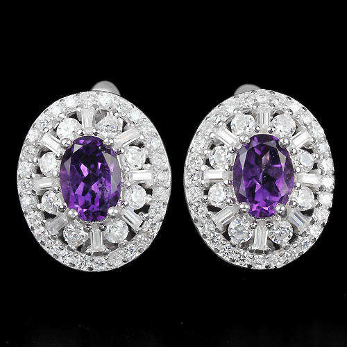 **IN STOCK!!***REAL STONES!!!*** NATURAL AAA PURPLE AMETHYST STERLING 925 SILVER EARRING