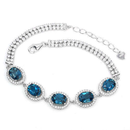 **IN STOCK!!***REAL STONES!!!*** GORGEOUS NATURAL TOP LONDON BLUE TOPAZ STERLING 925 SILVER BRACELE