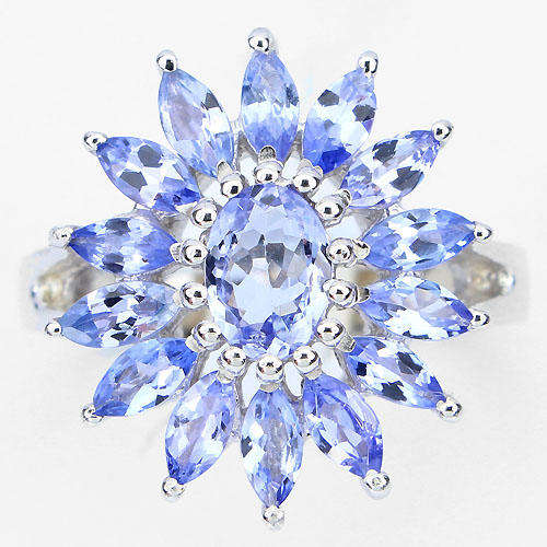 ***IN STOCK!!!***REAL STONES!!!*** PRECIOUS NATURAL BLUE VIOLET TANZANITE 925 SILVER FLOWER RING Sz