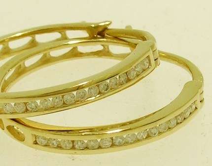 GORGEOUS Genuine 9ct SOLID Gold NATURAL Diamond HOOP Earrings