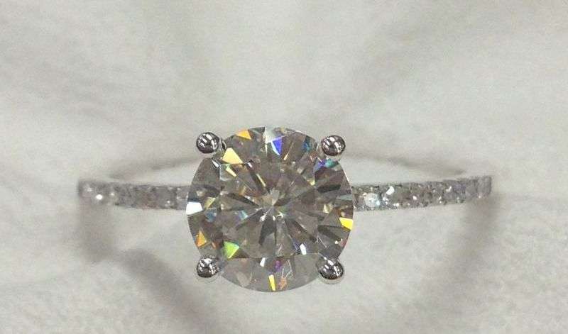 7mm Round FB Charles & Colvard Moissanite Diamonds 14K White Gold Engagement Ring
