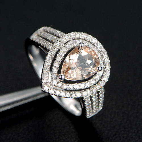 Morganite Engagement Ring with Diamonds, Pear Shape, 14K White Gold