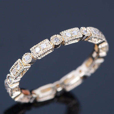 10K YELLOW GOLD WEDDING DIAMOND ENGAGEMENT WOMEN'S RING UNIQUE ETERNITY BAND