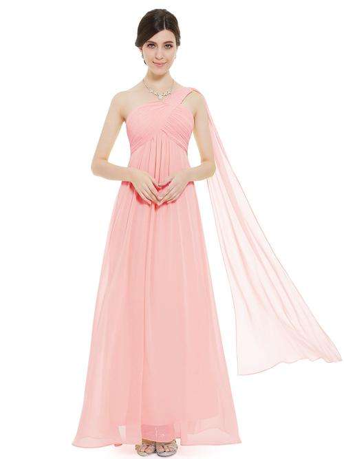 A-line One Shoulder Ruffles Padded Long Formal Evening Dress Bridesmaid Prom Size 12