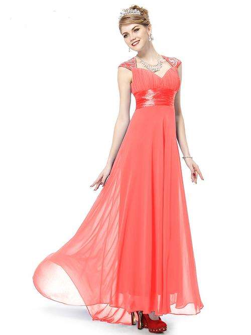 V-neck Sequins Chiffon Ruffles Empire Line Formal Evening Dress Prom Bridesmaid Size 12