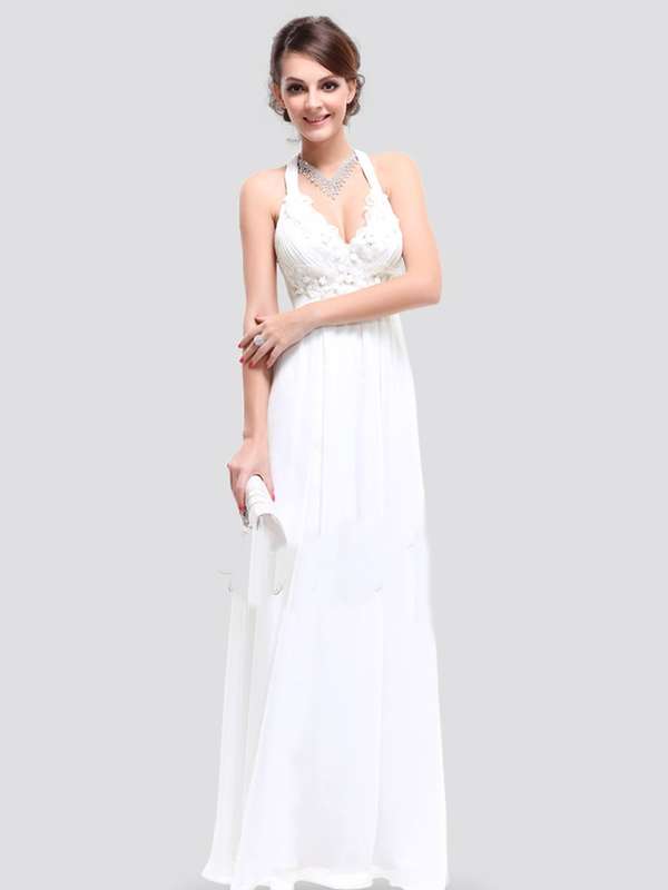 Pretty White Rhinestones Evening Bridesmaid Wedding Dress Size 12