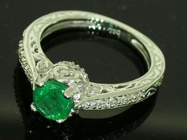 Genuine 9ct WHITE Gold Natural EMERALD Diamond ENGAGEMENT Ring