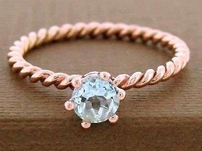 Solid 9K Rose Gold NATURAL Topaz Rope Ring Stackable Crown Solitaire