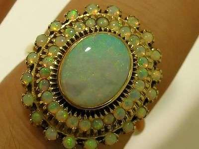 SUPERB Genuine 9ct SOLID Gold FIERY NATURAL OPAL Cluster Ring