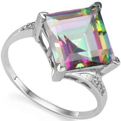 ***IN STOCK***REAL STONES!!!*** 5.13 CT MYSTIC GEMSTONE & 2 PCS WHITE DIAMOND  0.925 STERLING S