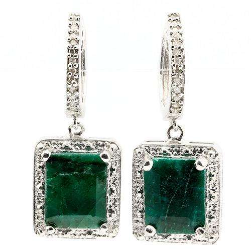 ***IN STOCK***REAL STONES!!!*** 6.12 CT EMERALD & WHITE DIAMOND 0.925 STERLING SILVER W/ PLATIN