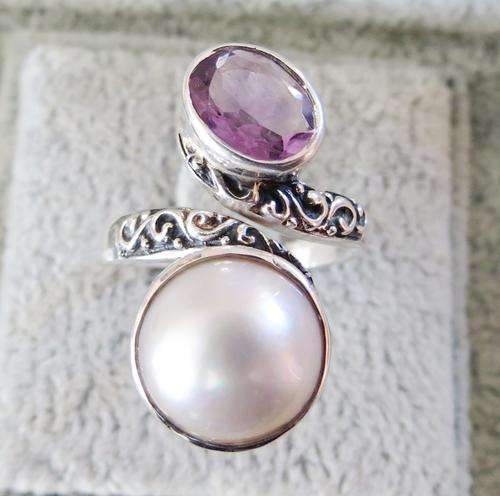 ***IN STOCK***REAL STONES!!!*** SOLID STERLING SILVER FABULOUS MABE SIZE ADJUSTABLE
