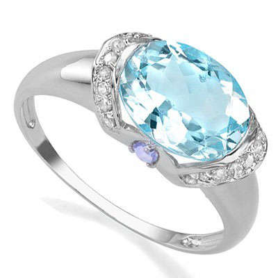 ***IN STOCK***REAL STONES!!!*** 3.535 CARAT TW (5 PCS) BLUE TOPAZ & GENUINE TANZANITE PLATINUM OVER