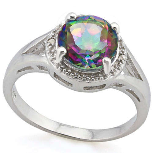 ***IN STOCK***REAL STONES!!!*** 1.82 CT MYSTIC GEMSTONE & 2PCS GENUINE DIAMOND PLATINUM OVER 0.925