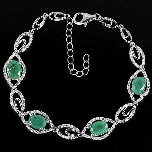 ***IN STOCK***REAL STONES!!!*** GENUINE 8X6 MM. GREEN EMERALD STERLING 925 SILVER BRACELE