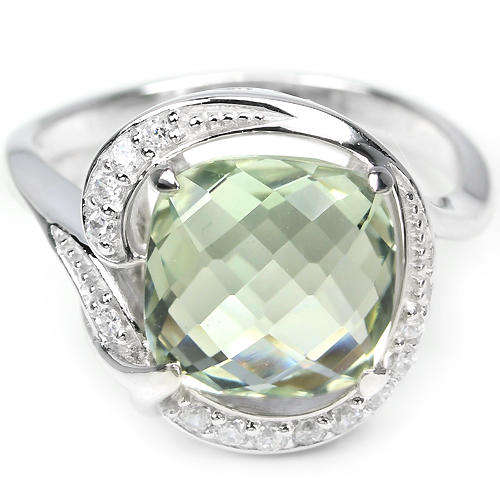 ***IN STOCK***REAL STONES!!!*** GREEN AMETHYST CHECKER BORD TABLE STERLING 925 SILVER RING 8