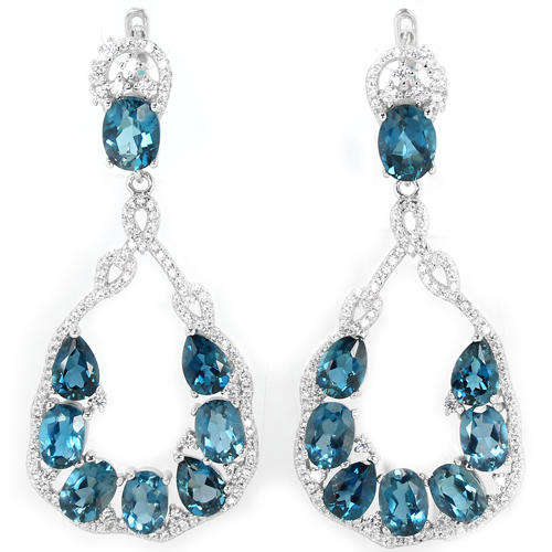 ***IN STOCK***REAL STONES!!!*** AAA LONDON BLUE TOPAZ & WHITE CZ STERLING 925 SILVER EARRING