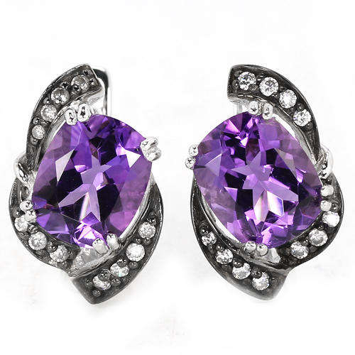 ***IN STOCK***REAL STONES!!!*** PURPLE AMETHYST STERLING 925 SILVER BLACK EARRING