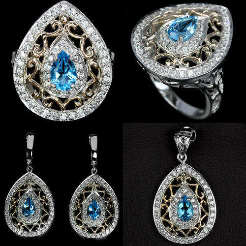 ***IN STOCK***REAL STONES!!!*** SKY BLUE TOPAZ STERLING 925 SILVER SET