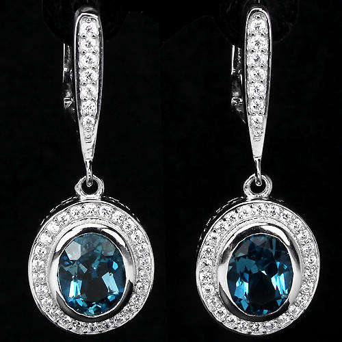 ***IN STOCK***REAL STONES!!!*** LONDON BLUE TOPAZ OVAL STERLING 925 SILVER EARRING