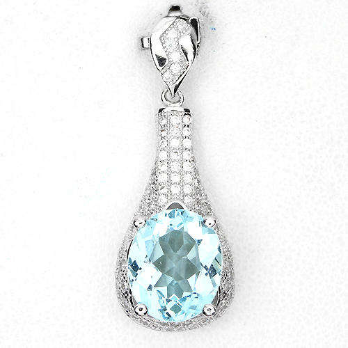 ***IN STOCK***REAL STONES!!!*** OVAL 12x10mm SKY BLUE TOPAZ STERLING 925 SILVER PENDANT