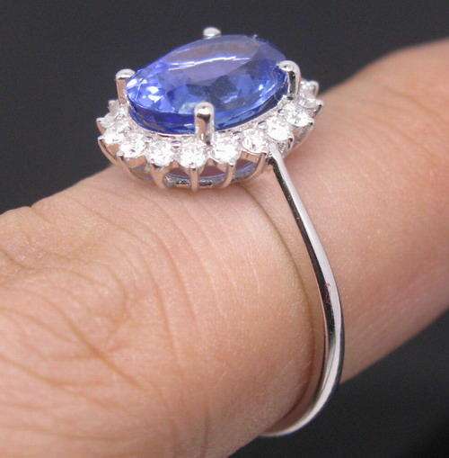 "CERTIFICATE INCLUDED!" 3.11ct 18K WHITE GOLD BLUE TANZANITE ENGAGEMENT VVS DIAMOND RING